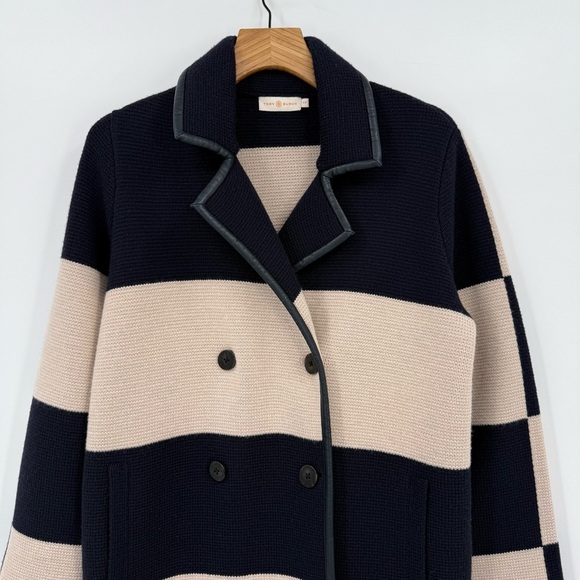 Tory Burch Nautical Colorblock Heavyweight Merino Wool Double Breasted Coat S - Picture 6 of 12